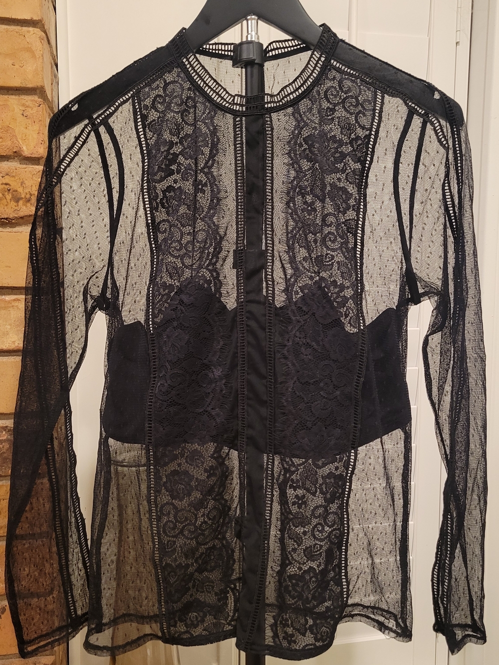 Express Black Sheer Lace Long Sleeve Top